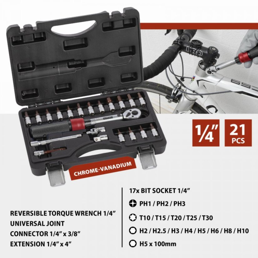Momentový klíč SET 21 ks 1/4" 2-20NM