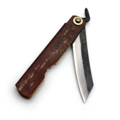 Japonský zavírací nůž Higonokami KABAZAIKU z modré oceli - 72 mm, rukojeť lepená z kůry stromu