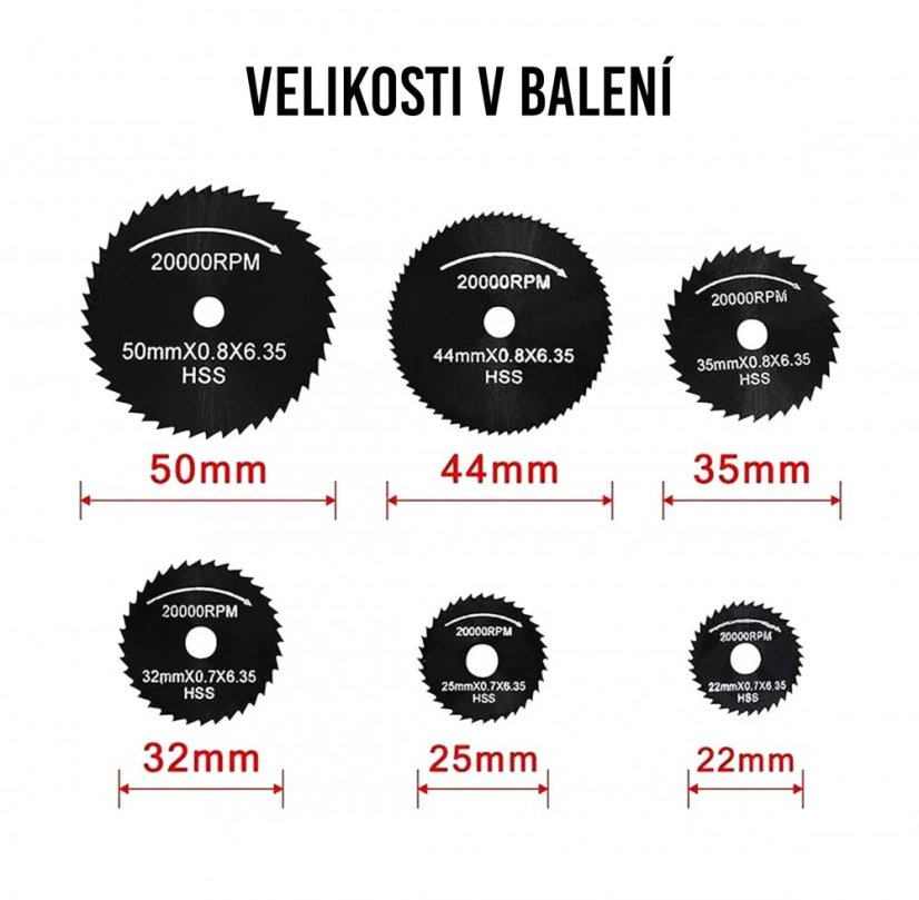 Pílové mini kotúče 8ks, drieky 3,2 a 6 mm