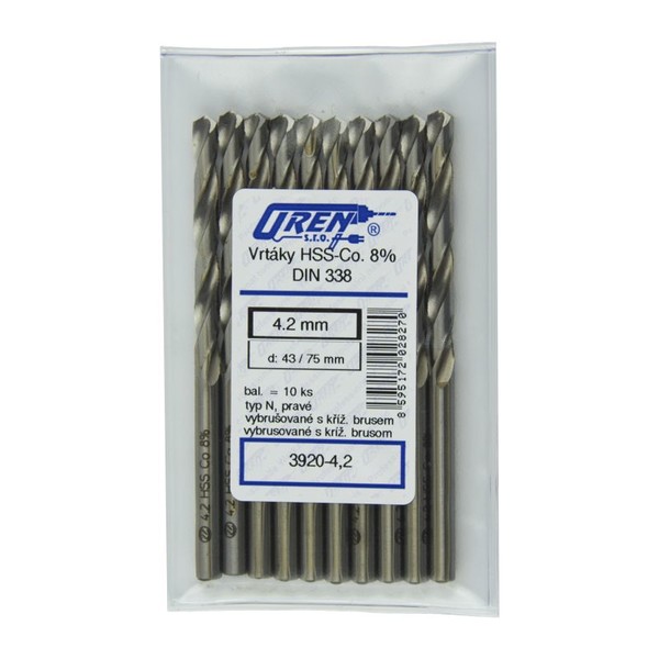 Vybrusovaný vrták kobaltový (HSS-Co 8%), štandardná dĺžka, DIN 338 (najpredávanejšie typy kusovo/v menších baleniach)