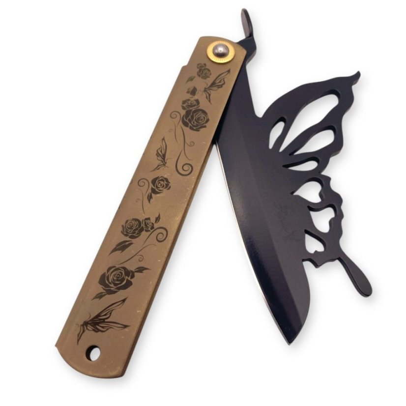 Japonský zatvárací nôž Higonokami PAPILIO BUTTERFLY z modrej ocele Warikomi - 120 mm, BR/BL