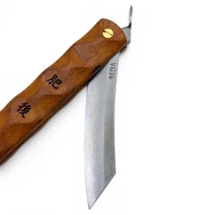 Japonský zatvárací nôž Higonokami WAVES z ocele VG10 DAMASCUS - 100 mm, drevená rukoväť PADAUK