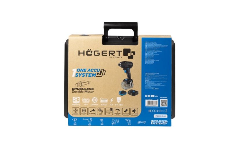 SET Bezuhlíkový rázový aku šroubovák/utahovák HÖGERT 18V + baterie 4 Ah + nabíječka