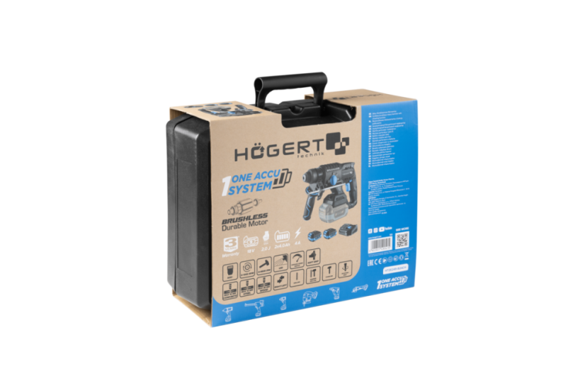 Aku bezuhlíkové vrtací kladivo HÖGERT 18V + 2x 4Ah baterie