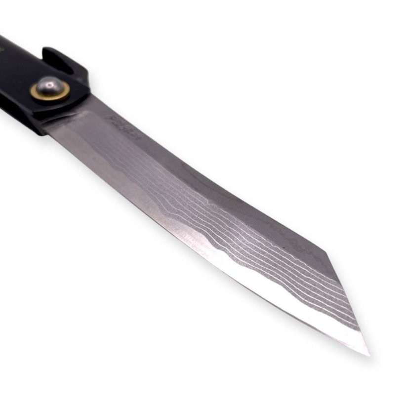 Japonský zavírací nůž Higonokami TOKUSEN TASOUKOU z damaškové oceli Warikomi - 120 mm, černý
