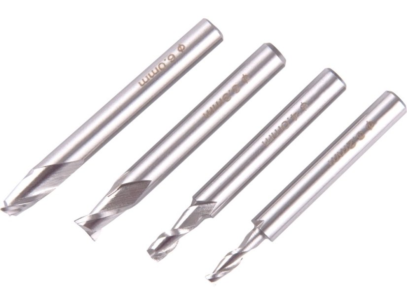 Stopkové frézy, sada 4ks, ⌀3,2-4-6-6,3mm, HSS6542