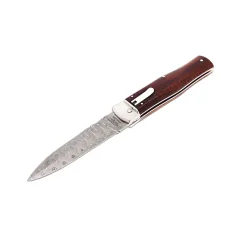 Vyhazovací zavírací nůž PREDATOR JAGUAR – damašek, střenka dřevo 241-DD1 materiál držadla - střenky exotické dřevo - snake wood