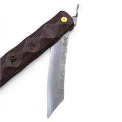 Japonský zatvárací nôž Higonokami WAVES z ocele VG10 DAMASCUS - 100 mm, drevená rukoväť BOMBAY BLACK WOOD