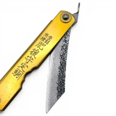 Japonský zatvárací nôž Higonokami VG10 DAMASCUS - 75 mm, mosadz