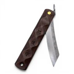 Japonský zatvárací nôž Higonokami WAVES z ocele VG10 DAMASCUS - 100 mm, drevená rukoväť BOMBAY BLACK WOOD