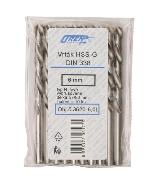 Vybrusovaný vrták HSS ľavý, štandardná dĺžka, DIN 338 (najpredávanejšie typy kusovo/v menších baleniach)