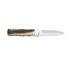 Vyhazovací zavírací nůž PREDATOR 4dílný s vývrtkou a otvírákem na láhve a konzervy - 241-střenka přírodní materiál držadla - střenky paroh