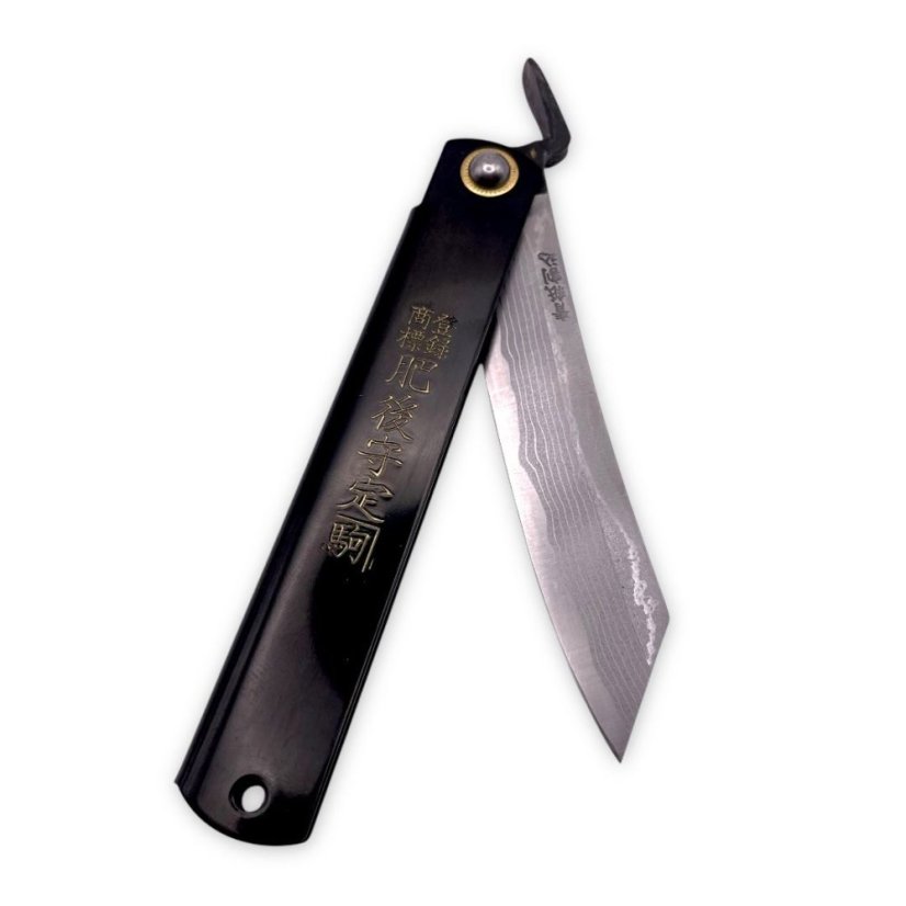 Japonský zavírací nůž Higonokami TOKUSEN TASOUKOU z damaškové oceli Warikomi - 120 mm, černý