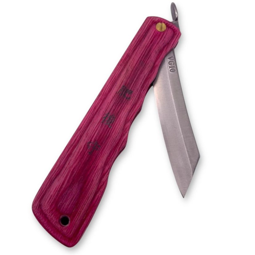 Japonský zavírací nůž Higonokami WOODY RED z oceli VG10 - 100 mm, dřevěná rukojeť
