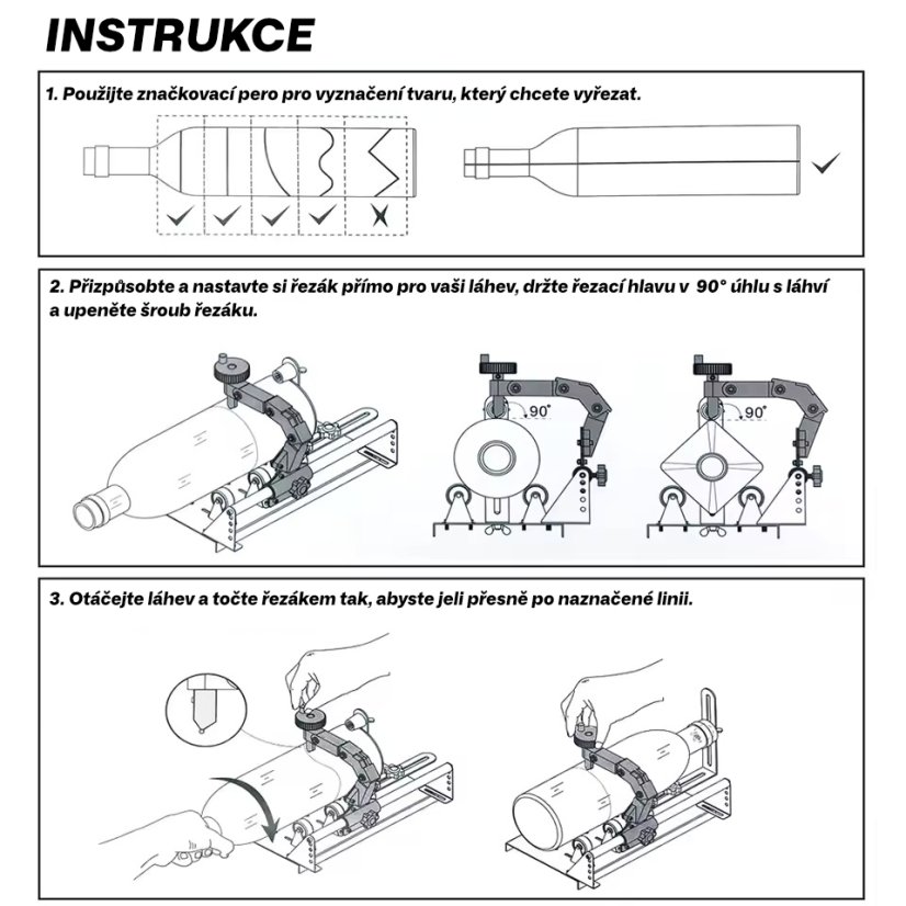 Řezák láhví - horizontální i vertikální řez, včetně 15 ks příslušenství
