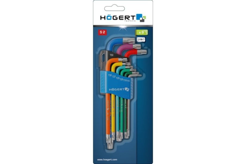 Dlouhé klíče torx, barevné sada 9 kusů
