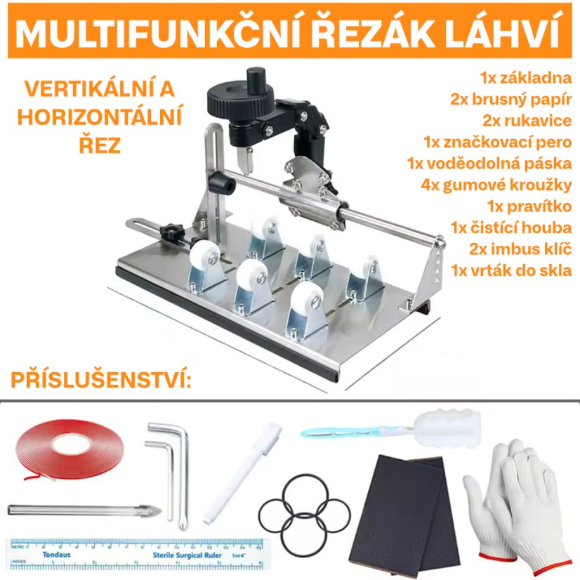 Řezák láhví - horizontální i vertikální řez, včetně 15 ks příslušenství