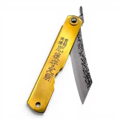 Japonský zatvárací nôž Higonokami VG10 DAMASCUS - 75 mm, mosadz