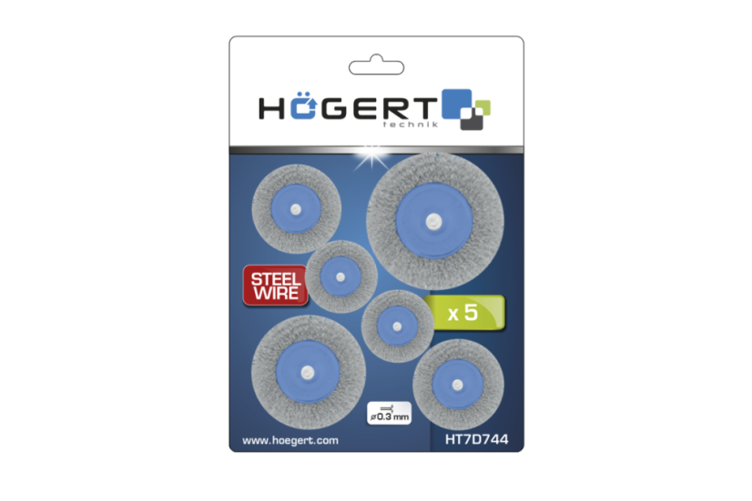 Kruhový kartáč, sada 6 ks, 37, 50, 62, 75 mm, ocel