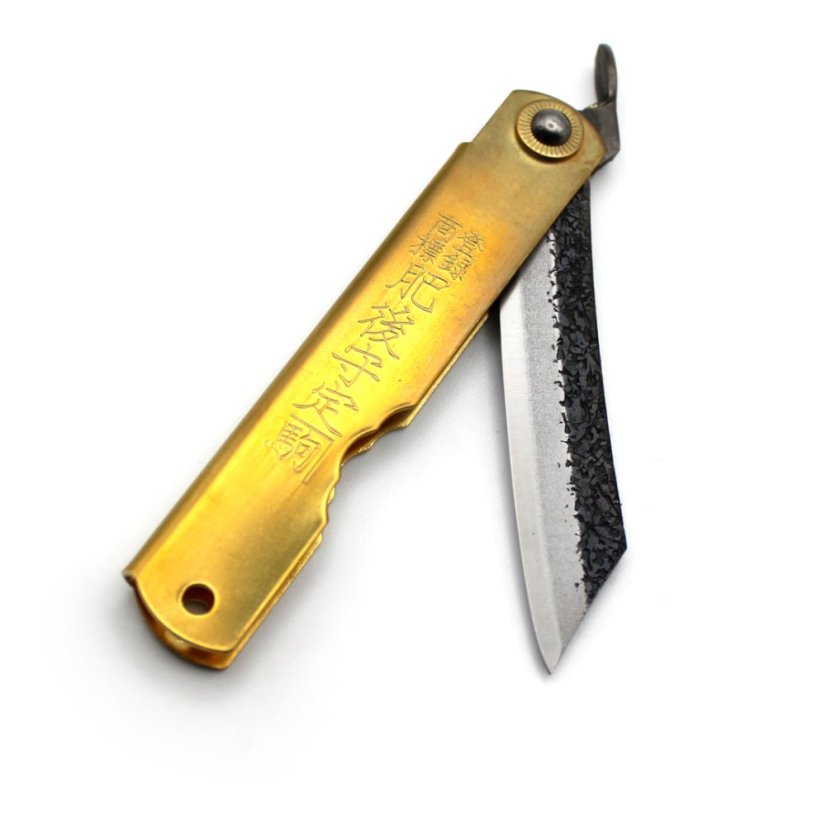 Japonský zavírací nůž Higonokami TSUCHIME z modré oceli - 72 mm, mosaz