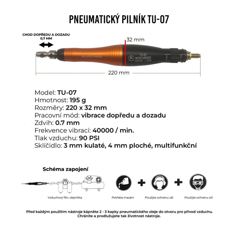 Pneumatický vibrační pilník TU-07
