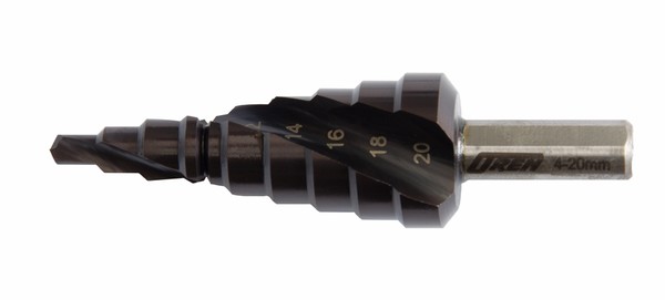 Stupňovitý vrták OREN HSS TiAlN se spirálovou drážkou 4-20 mm